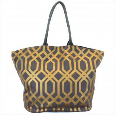 9200 - DARK GREY & GOLD TRELLIS DESIGN CANVAS TOTE BAG